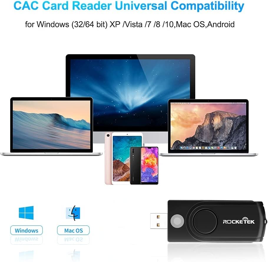 Usb Smart Card Reader, Rocketek Dod Military Usb Cac Memory Card Reader Compatible With Windows, Linux/Unix, Macos X   Build In Sdhc/Sdxc/Sd Card Reader And Micro Sd Card Reader